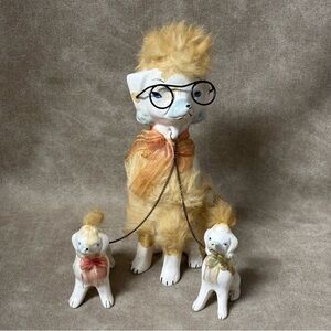 Vintage Mom poodle Dog And Puppies Ceramic Made In Japan